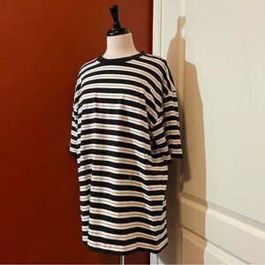 Closed Men’s Striped Black, White‎ & Brown Regular Fit Crewneck Cotton Tee Shirt
